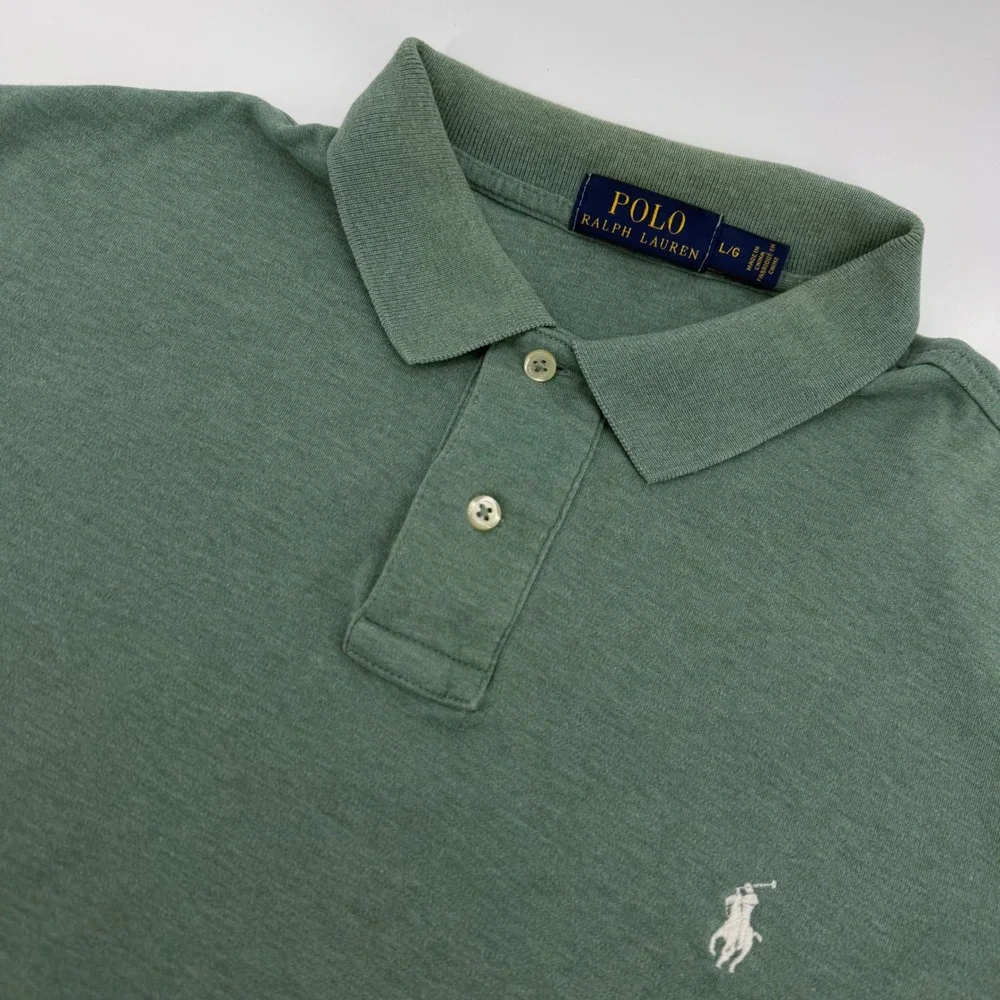 Polo Ralph Lauren Polo Shirt Mens Large Green Short Sleeve Heathered Pony Logo